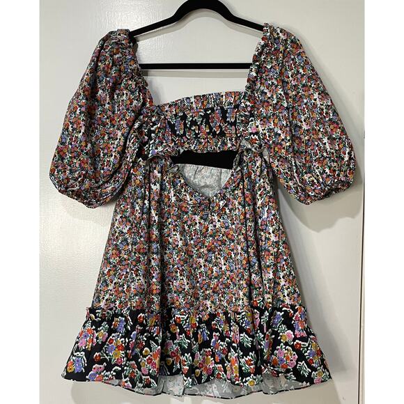 For Love & Lemons Hudson Mini Dress Black Floral Size Medium NWT Stretchy Back - Picture 9 of 15